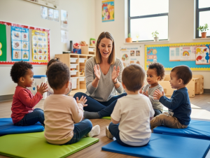 Toddlers participating in music and movement circle time at True Maple Early Learning Centre
