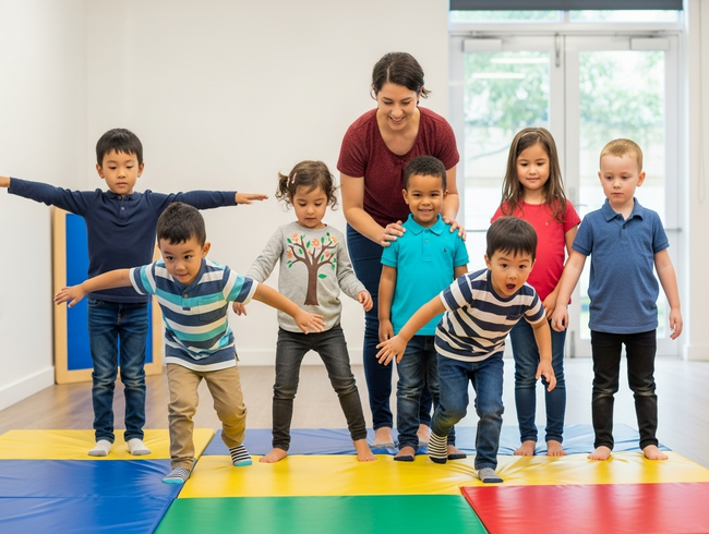 Children building emotional intelligence and social skills through Musical Statues group game